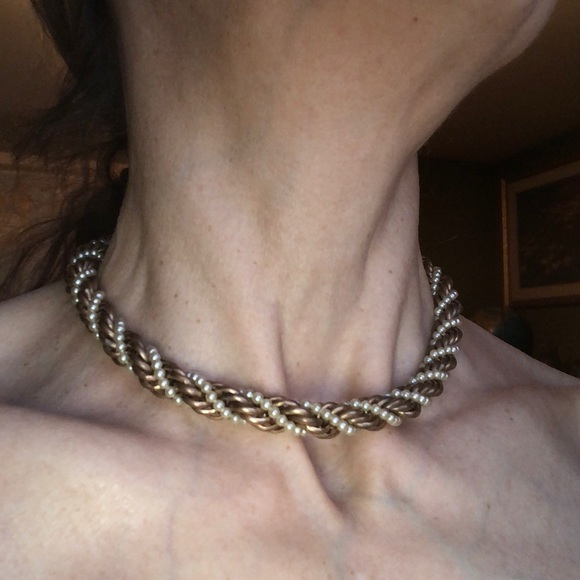 VTG brass & pearl braided choker necklace 1960’s - Picture 5 of 8